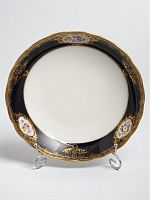 Антикварный салатник Мейсен (Meissen) D 25 см, фарфор, живопись, кобальт, Германия, 1950-е г.