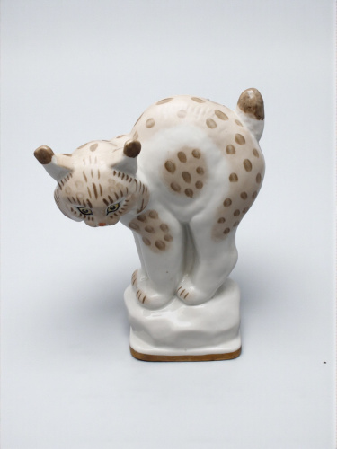 Антикварная статуэтка "Молодая рысь", фарфор, Вербилки, 1950-60 гг.
