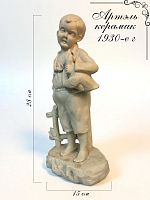Антикварная статуэтка "Мальчик с уткой", фарфор бисквит, Артель керамик, 1930-е г.