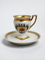 Антикварная кофейная пара, фарфор, деколь, живопись, Европа, 1960-е г.