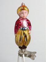 Антикварная стеклянная елочная игрушка "Маленький Мук", прищепка, СССР, 1950-60 гг.